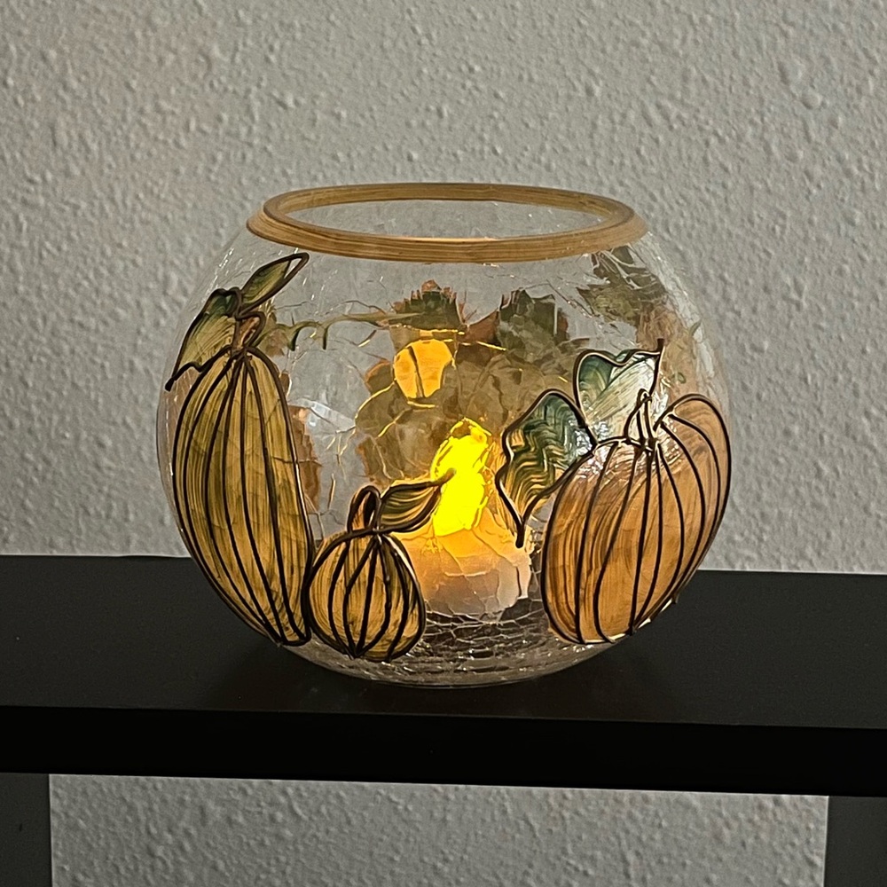 Pumpkin Crackle Glass Candle Holder/Vase - Picture 7 of 12